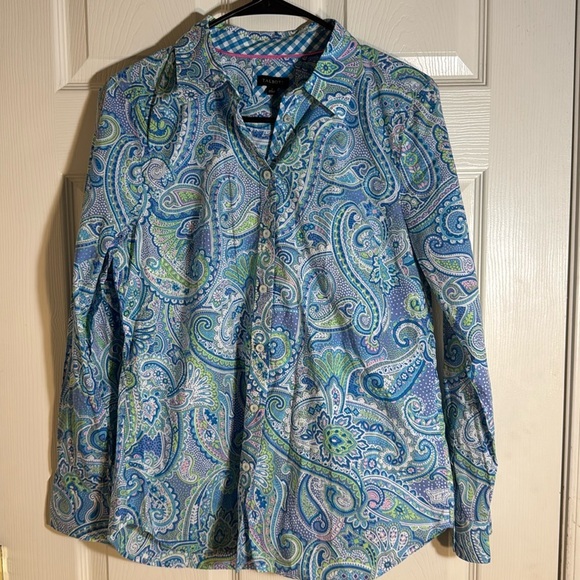 Talbots Tops - Talbots Baby Blue Pink Paisley Button Down Top NWOT